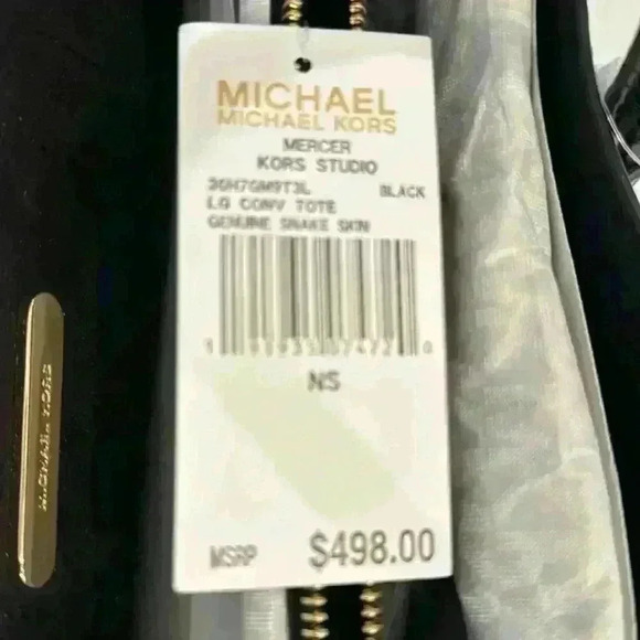 NWT Michael Kors black large conv tote genuine snake skin - Picture 9 of 10